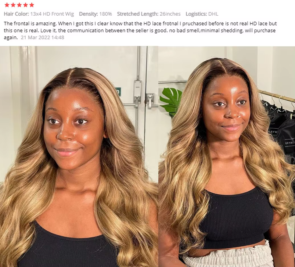 Perruque Lace Front Wig Body Wave Brésilienne Naturelle, Cheveux Humains, Transparent HD, Blond Miel