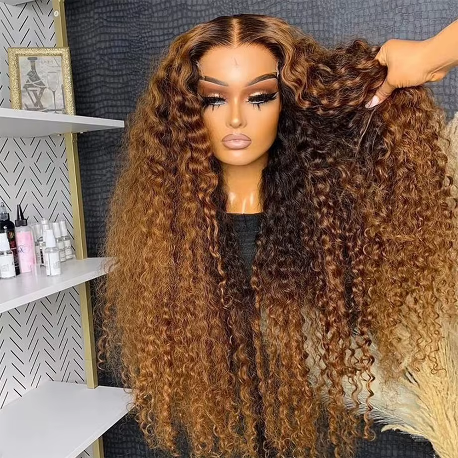 30 pouces 250 densité mettre en évidence miel brun bouclés dentelle avant perruques de cheveux humai