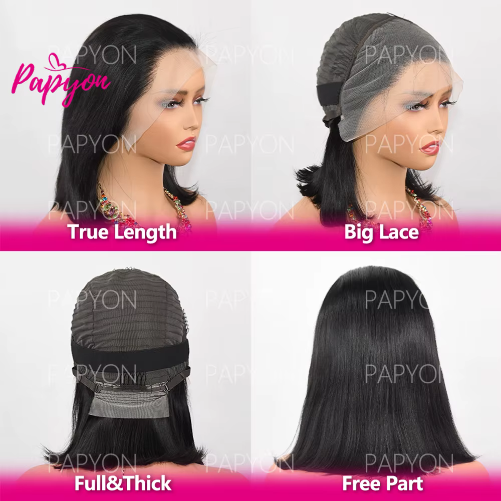 Perruque Courte 13X6 Transparent 15A Bob Wig Perruques Cheveux Humains Wigs Human Hair Cheveux Humai