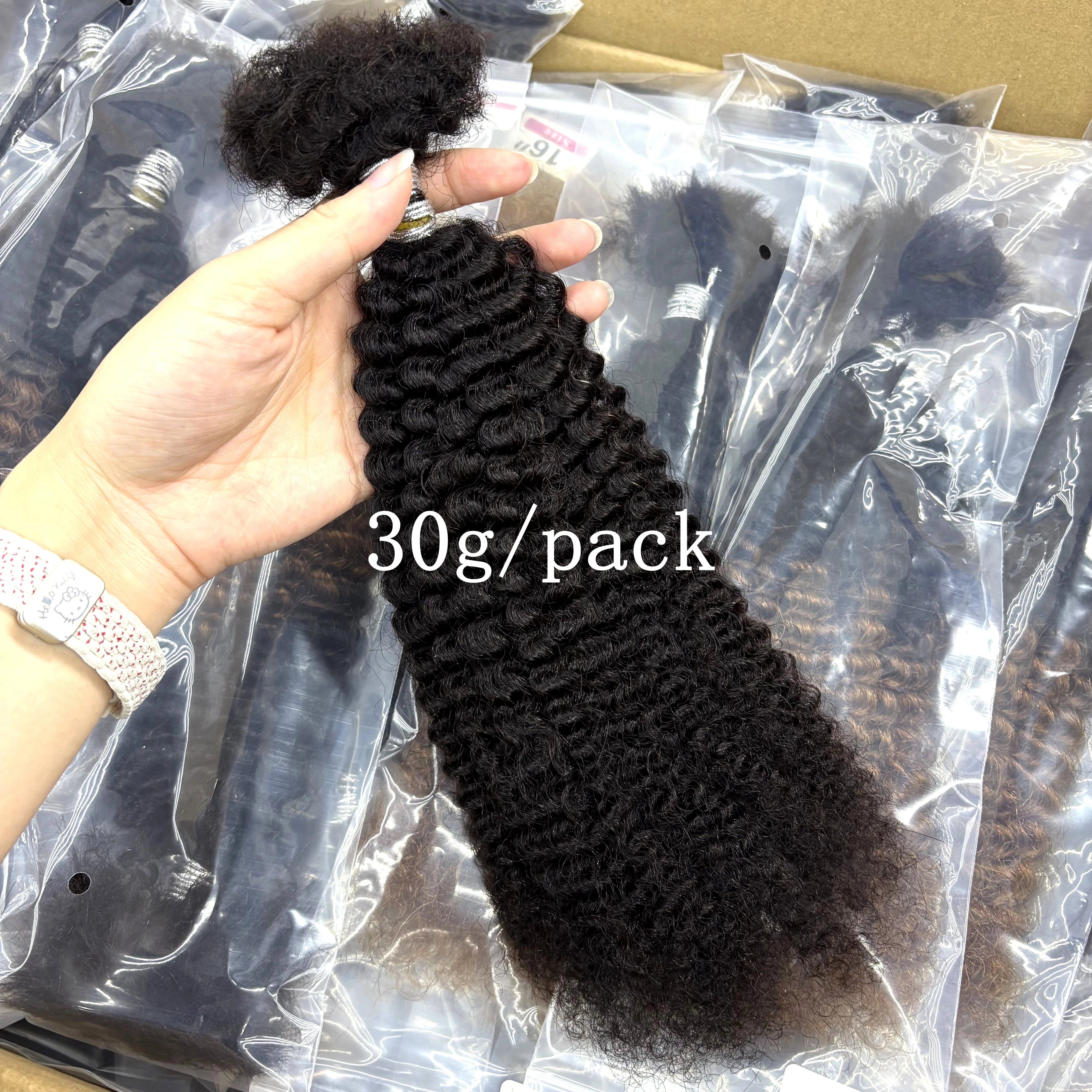 1BT30 #   Extensions de cheveux humains bouclés afro ombrés en vrac sans trame, 16 pouces, pour micr