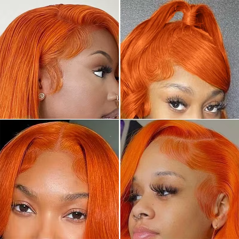 30 pouces droite Orange gingembre dentelle avant perruques cheveux humains 350 couleur brésilienne 1