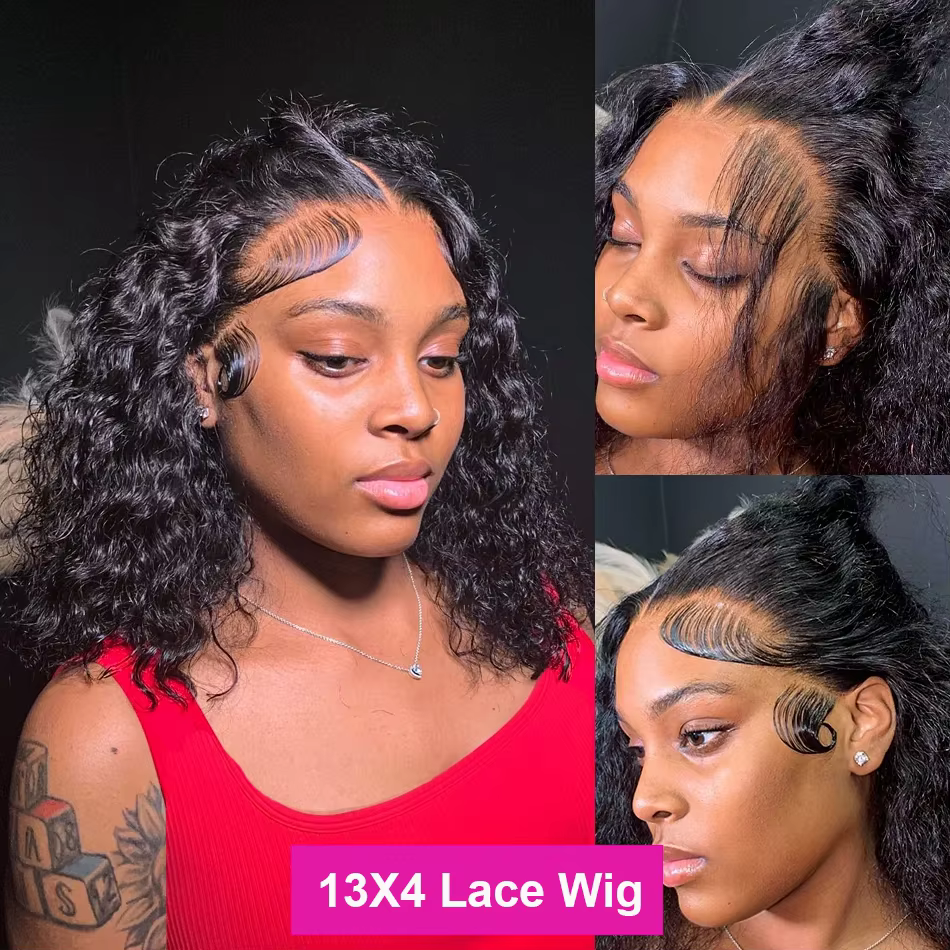 Perruque courte bob en cheveux brésiliens bouclés crépus avec closure en dentelle 4x4, 100% cheveux