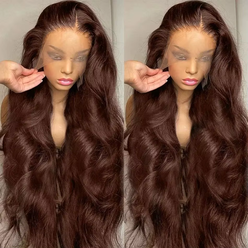 30 40 pouces brun chocolat perruques de cheveux humains vague de corps 13x5 13x6 HD dentelle avant p