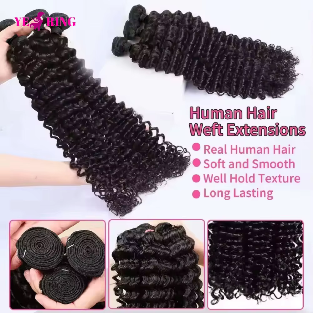 Paquets de cheveux humains de vague profonde 12A brésilien portant des paquets d'extensions de cheve