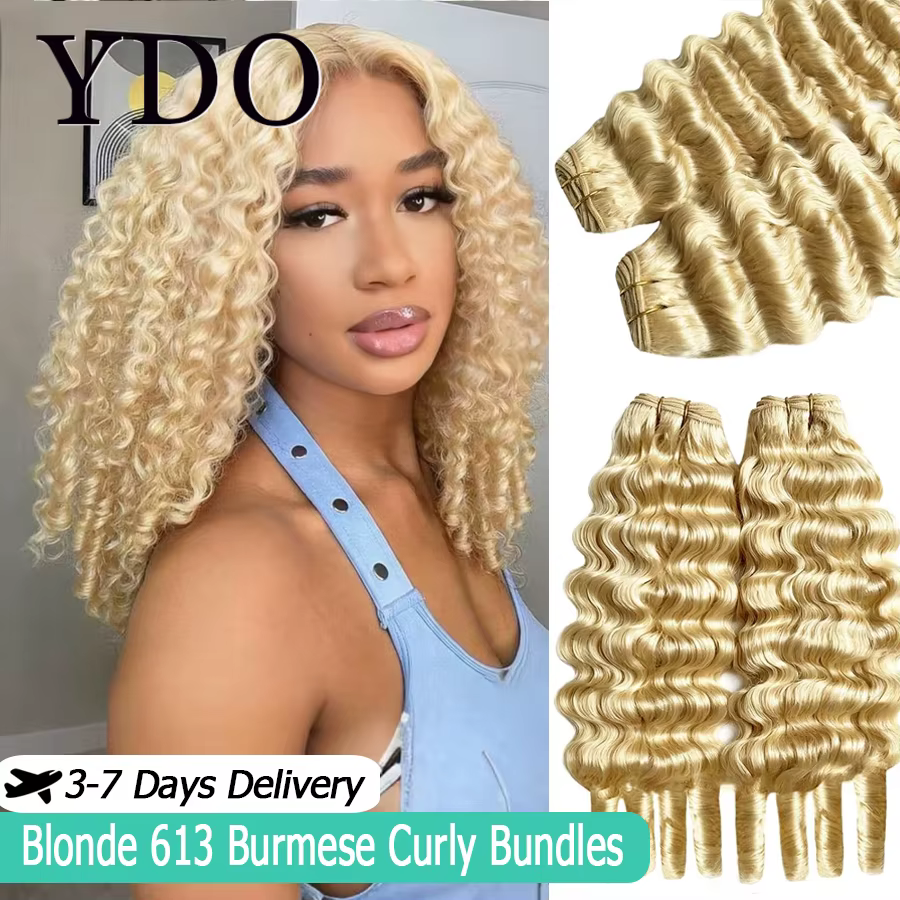 Extensions de cheveux humains bouclés 12A blond 613 style birman, boucles profondes Pixie, extension