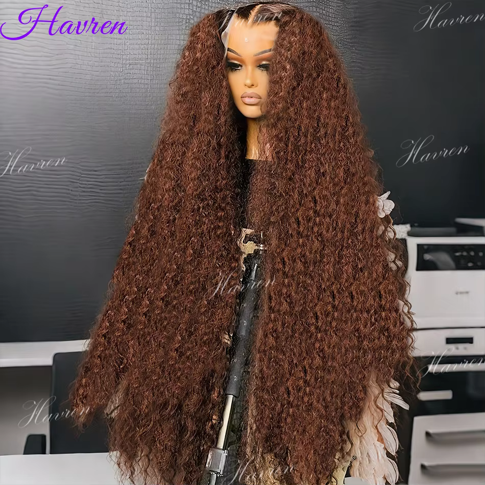Perruques colorées bouclées marron chocolat 13x4 Lace Front, perruques en cheveux humains pré-épilée
