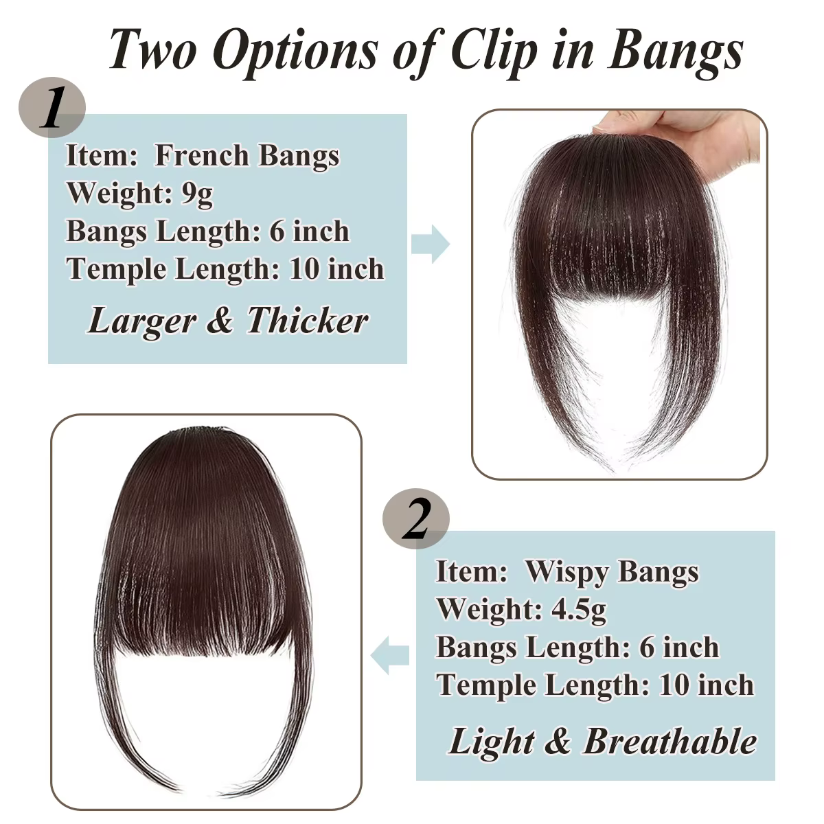 Franges françaises à clipser, extensions de cheveux 100% naturels, franges vaporeuses pour femmes, f