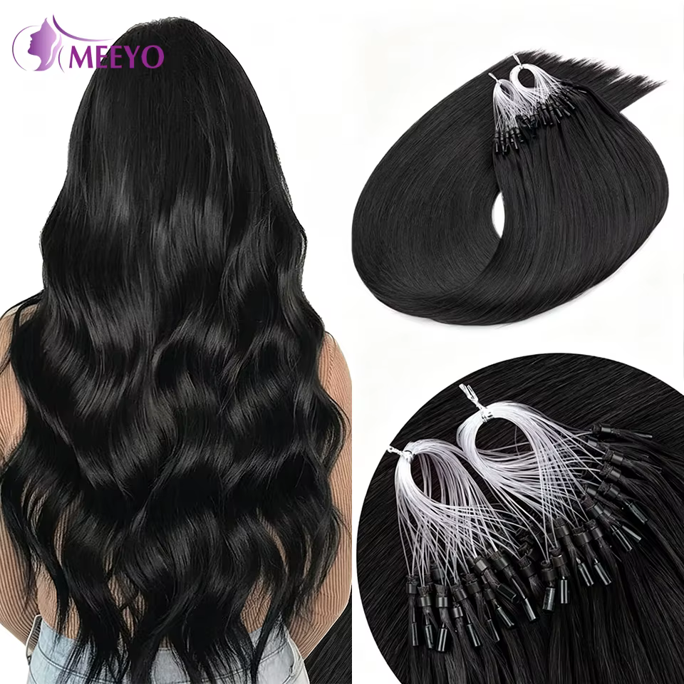 Extensions de cheveux Microlink, cheveux humains, couleur naturelle, extensions de cheveux à micro-p