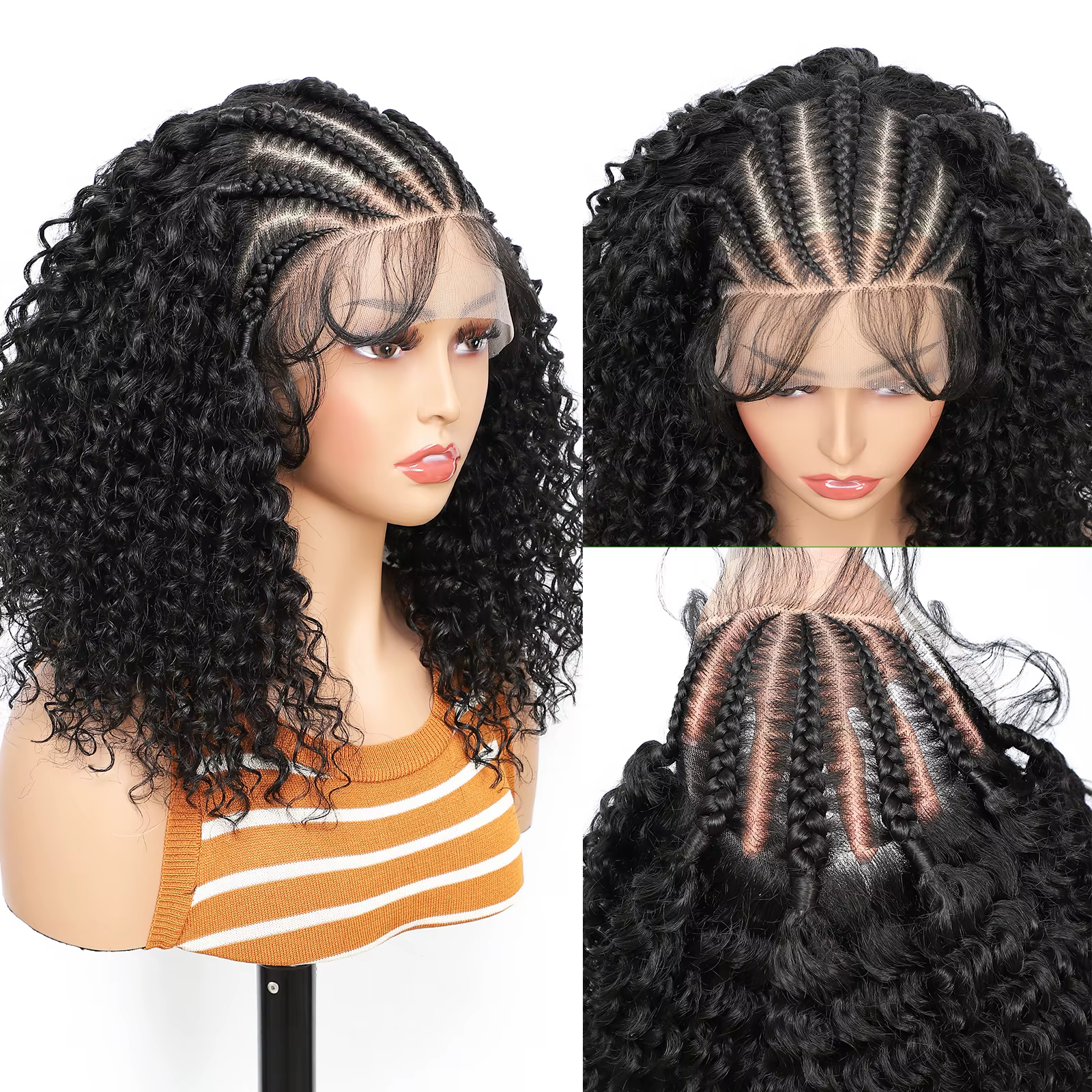 Perruque de cheveux bouclés tressés en dentelle avant 8 '' 13x6, perruque frontale pour tresser avec