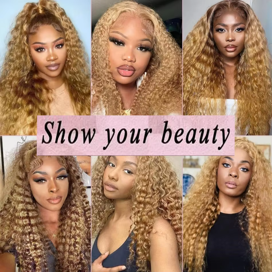 30 36 pouces miel blond perruque cheveux humains 13X6 eau vague profonde frontale perruque 13X4 bouc