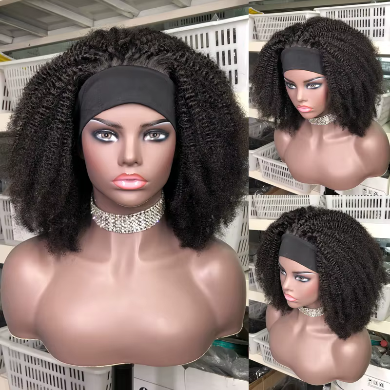 Bandeau perruque Afro crépus bouclés perruque cheveux humains court bouclés densité 250% pleine perr