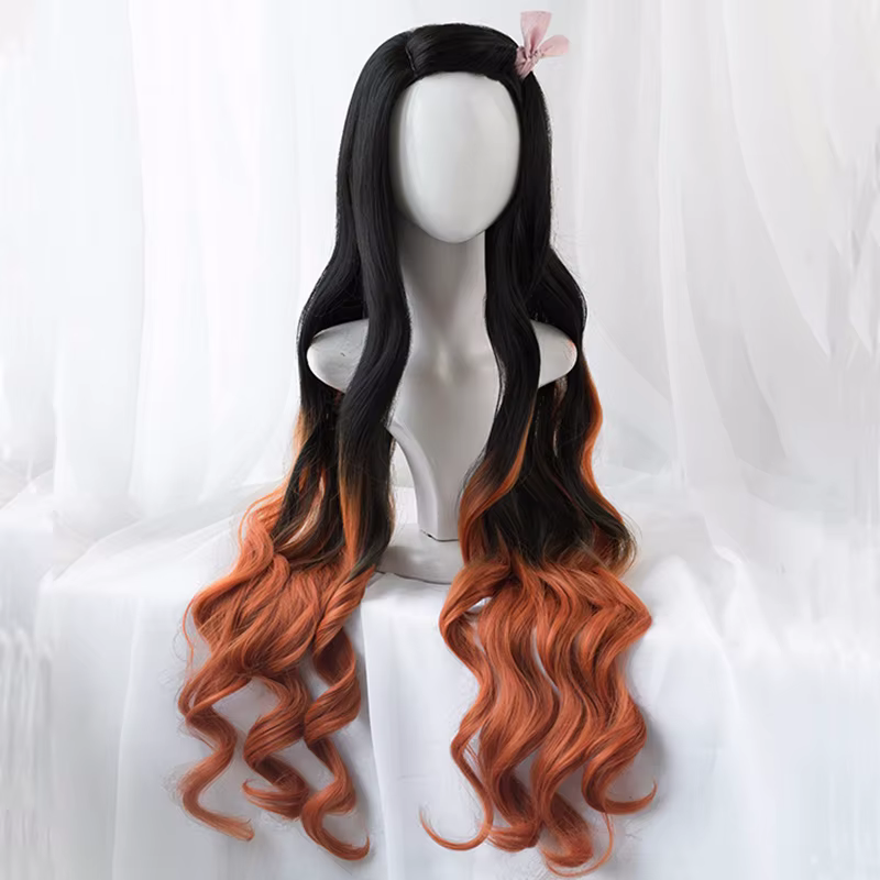 Kamado Nezuko perruque Nezuko Cosplay 95 cm dégradé cheveux longs accessoires résistant à la chaleur