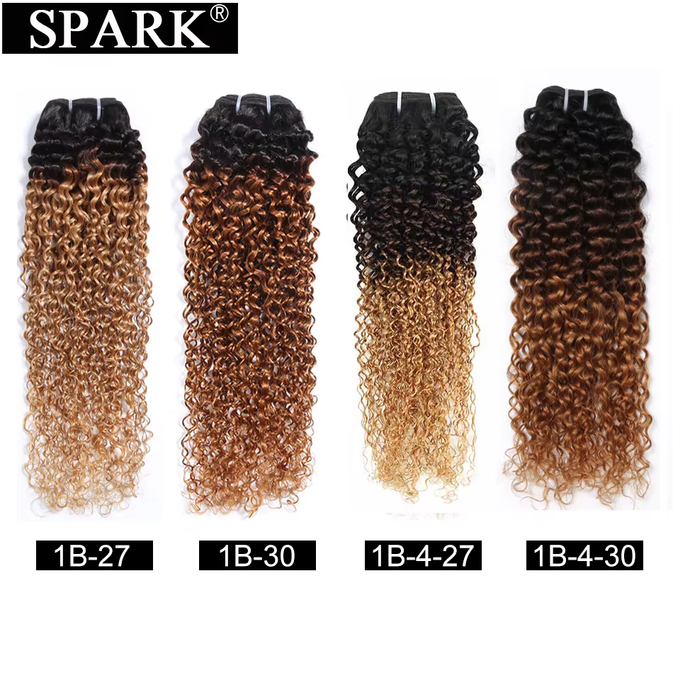 Extensions de cheveux humains Spark Afro Kinky Curly Ombré 100% Remy, mèches brésiliennes, lots de 1