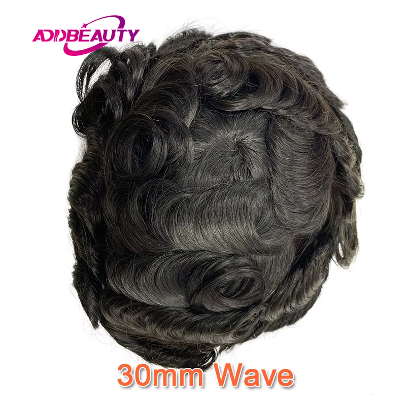 Hommes toupet Fine Mono NPU humain naturel postiche vague droite perruques de cheveux humains 25mm C