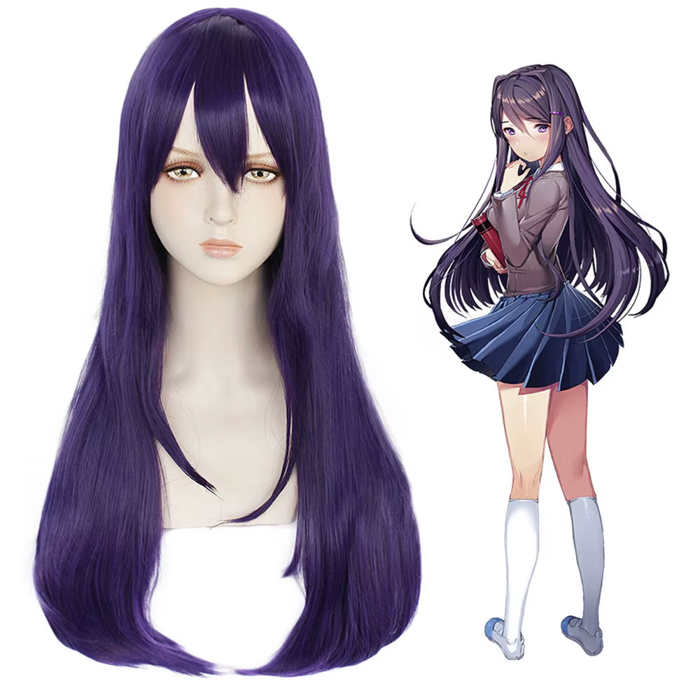 DDLC-Doki Doki Club Yuri Cosplay Perruque Violette, Long Degré de Chaleur, Cheveux Synthétiques, ixP