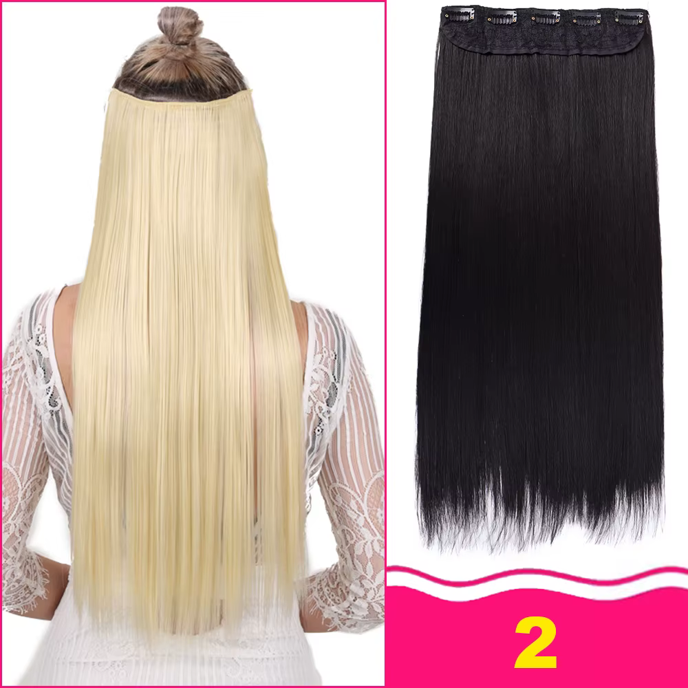 Allaosify – Extension capillaire synthétique longue lisse à 5 Clips, perruque noire brune bleue, acc