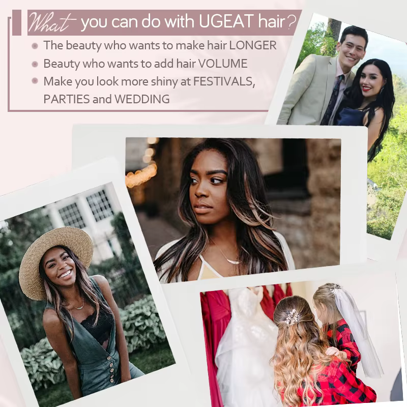 Ueget-Extensions de cheveux à clipser, Balayage argenté, Vrai Huamn, Cheveux naturels Remy, Tête com