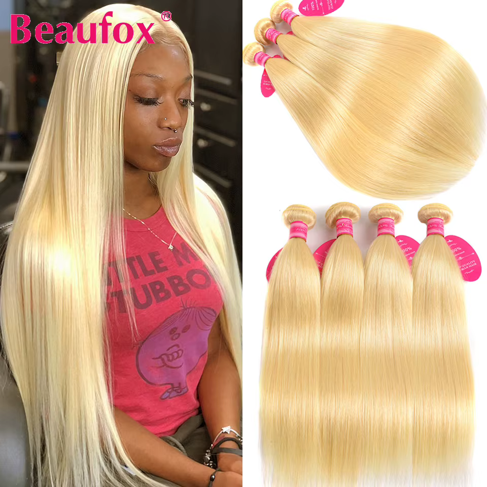 Beautorch-Tissage en lot brésilien 3/4 naturel Remy lisse blond 613, extensions de cheveux, lots de 