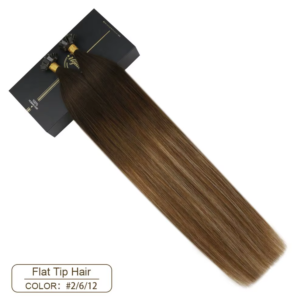 Ugeat – Extensions de cheveux naturels à pointe plate, pré-collés, couleur kératine, Balayage, 14-24