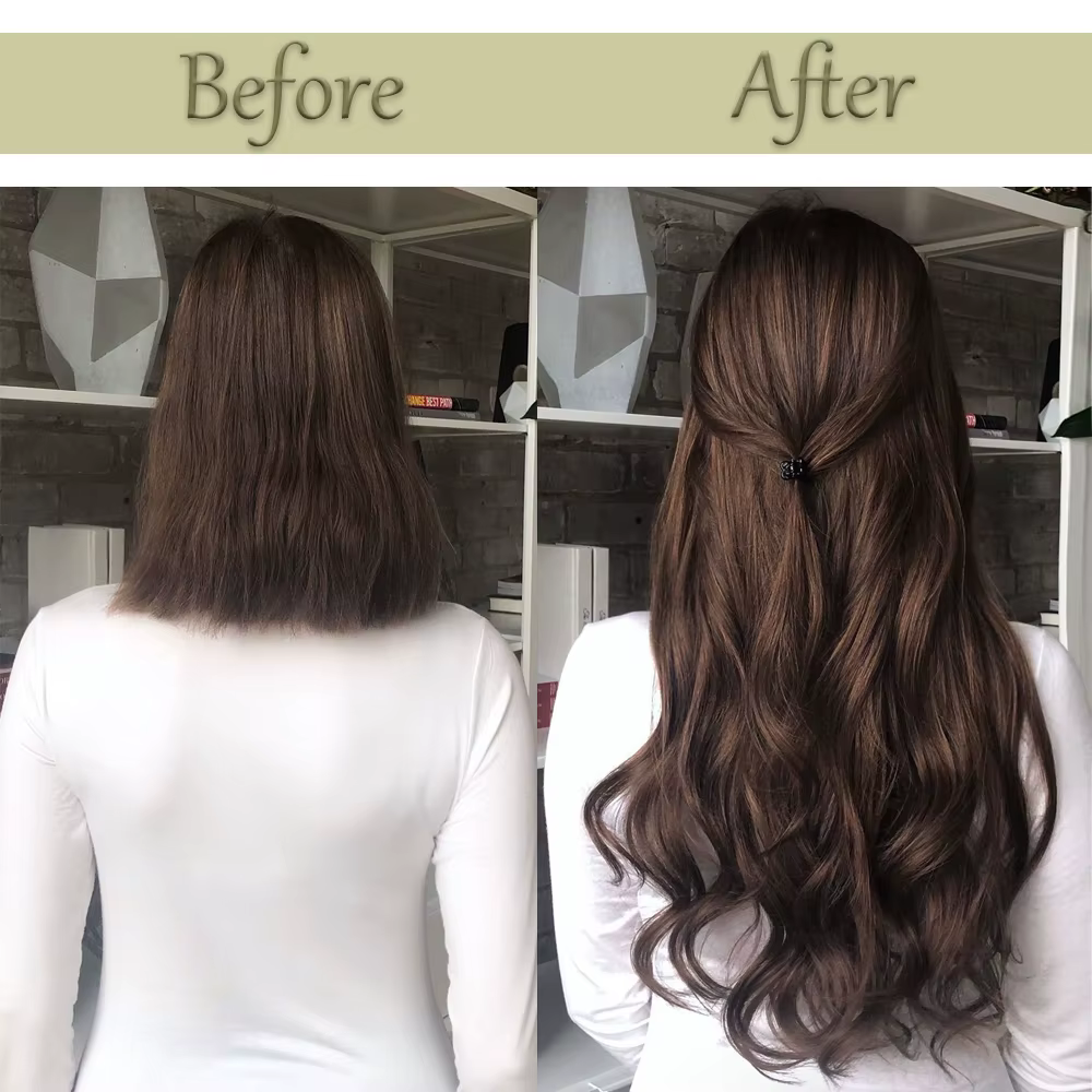 16 Clips 7 pièces/ensemble Extensions de cheveux longue ondulée coiffure naturel synthétique noir bl