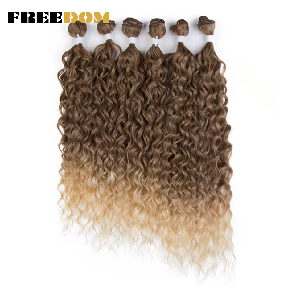 FREEDOM – Extensions capillaires synthétiques, cheveux bouclés, blonds ombrés, 24-28 pouces, 6 pièce