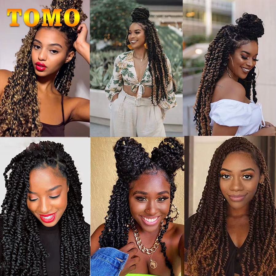 TOMO Passion torsion Crochet cheveux 12 18 24 "pré-bouclé synthétique Crochet tresses Extensions de