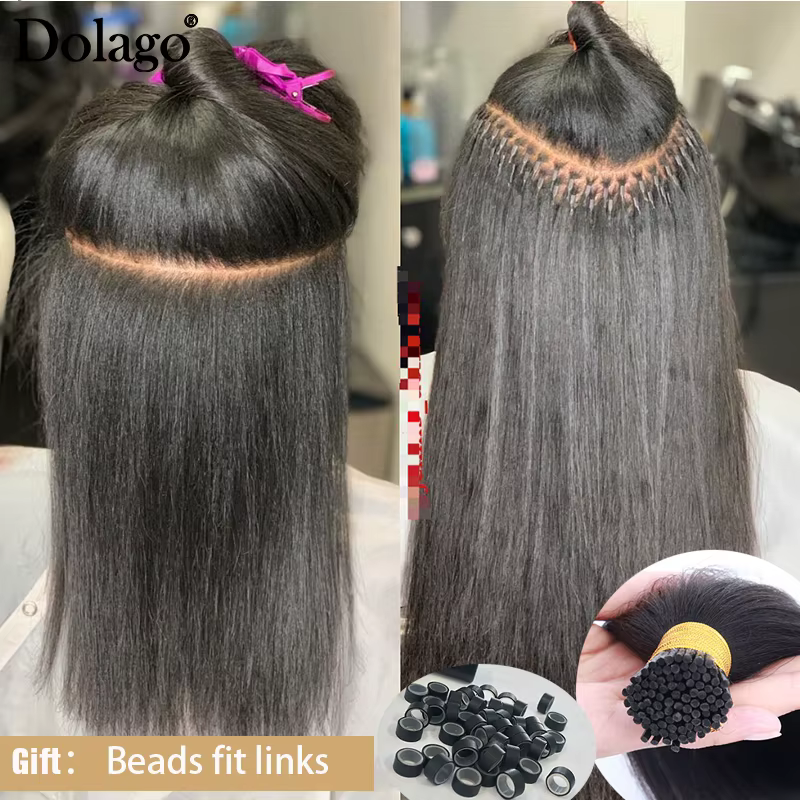 Mèches Brésiliennes Naturelles Noires, Cheveux Crépus Lisses, Yaki Clair, Microlinks, pour Femme