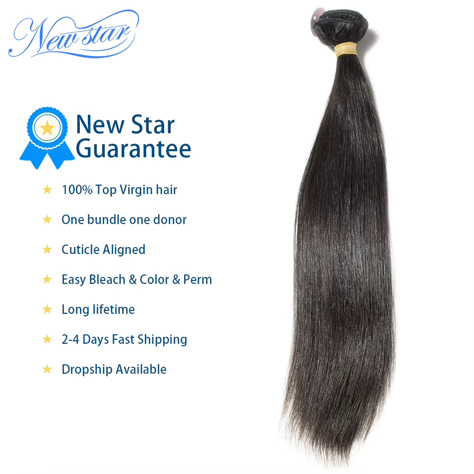 New Star-Bundles de trame de cheveux humains bruts non transformés, cheveux raides péruviens 11A, ti