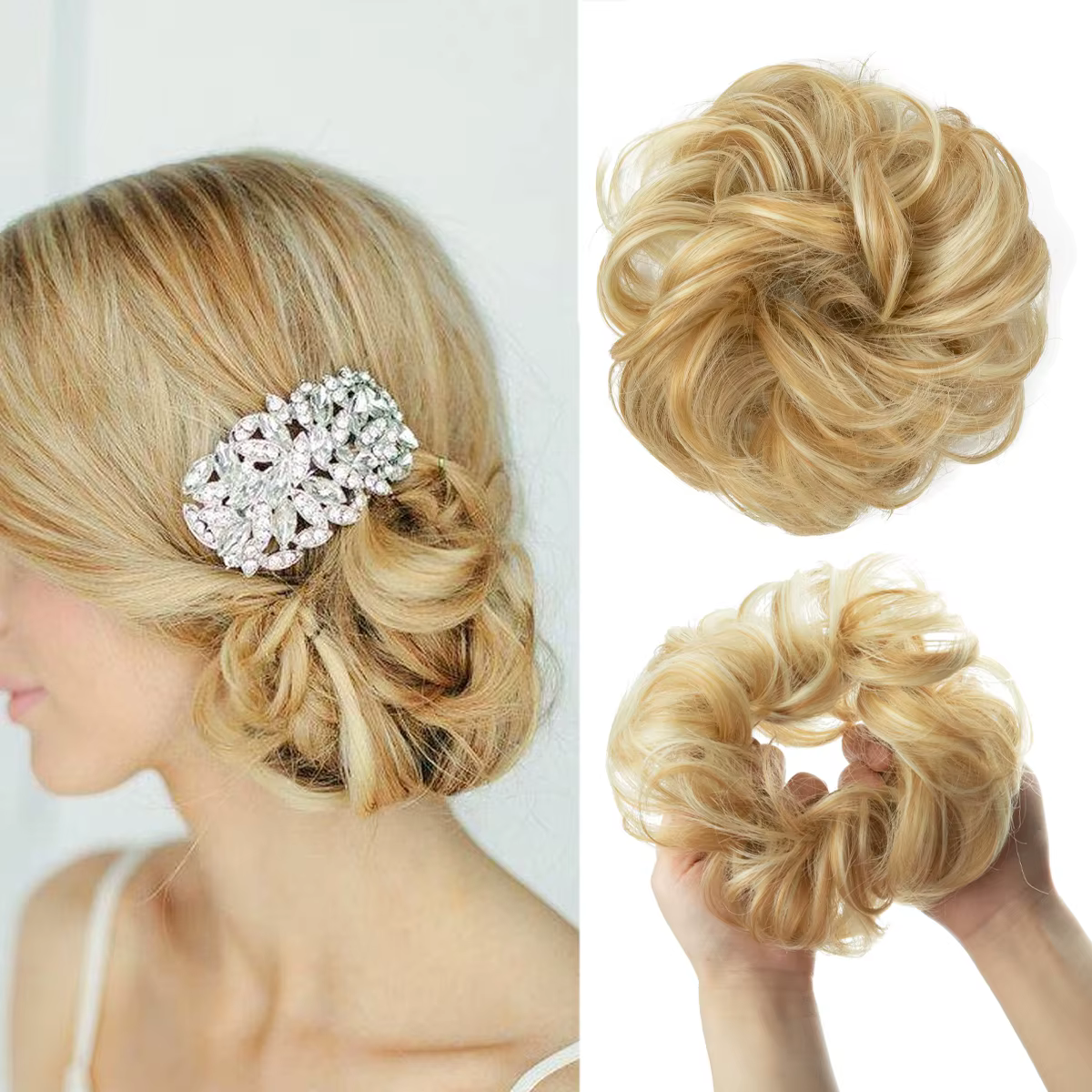 Extensions de Chignon synthétiques bouclés en désordre, chouchous élastiques, Chignon synthétique Do