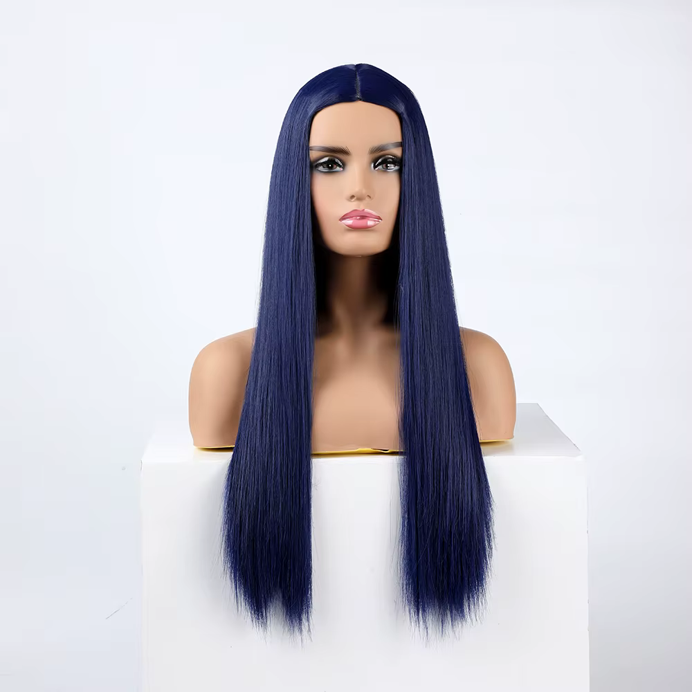 WHIMSICAL W synthétique bleu foncé cheveux femmes mode nouveau bleu marine longue Cosplay perruque r