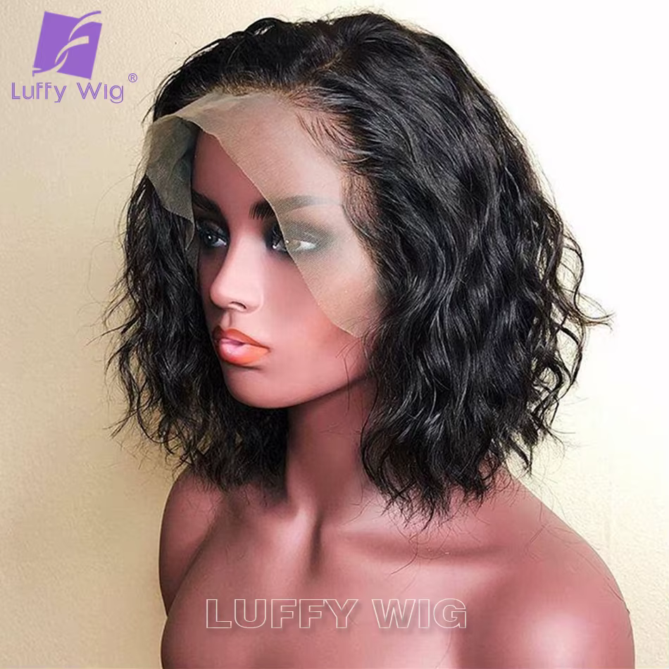 Perruque Lace Front Wig sans colle brésilienne Remy, cheveux naturels, ondulés, 13x6, pre-plucked, H