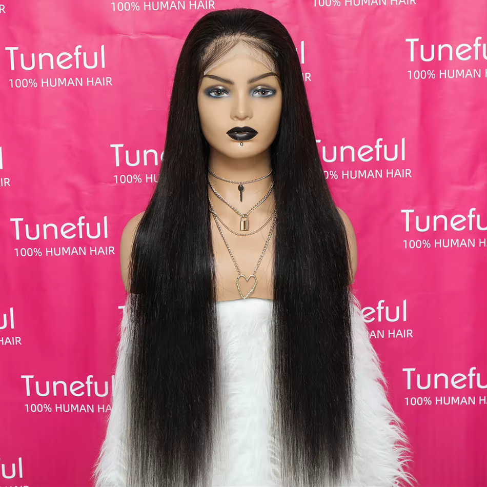 Tuneful 13x6 dentelle frontale perruques de cheveux humains droite 30 pouces pré plumé HD dentelle a