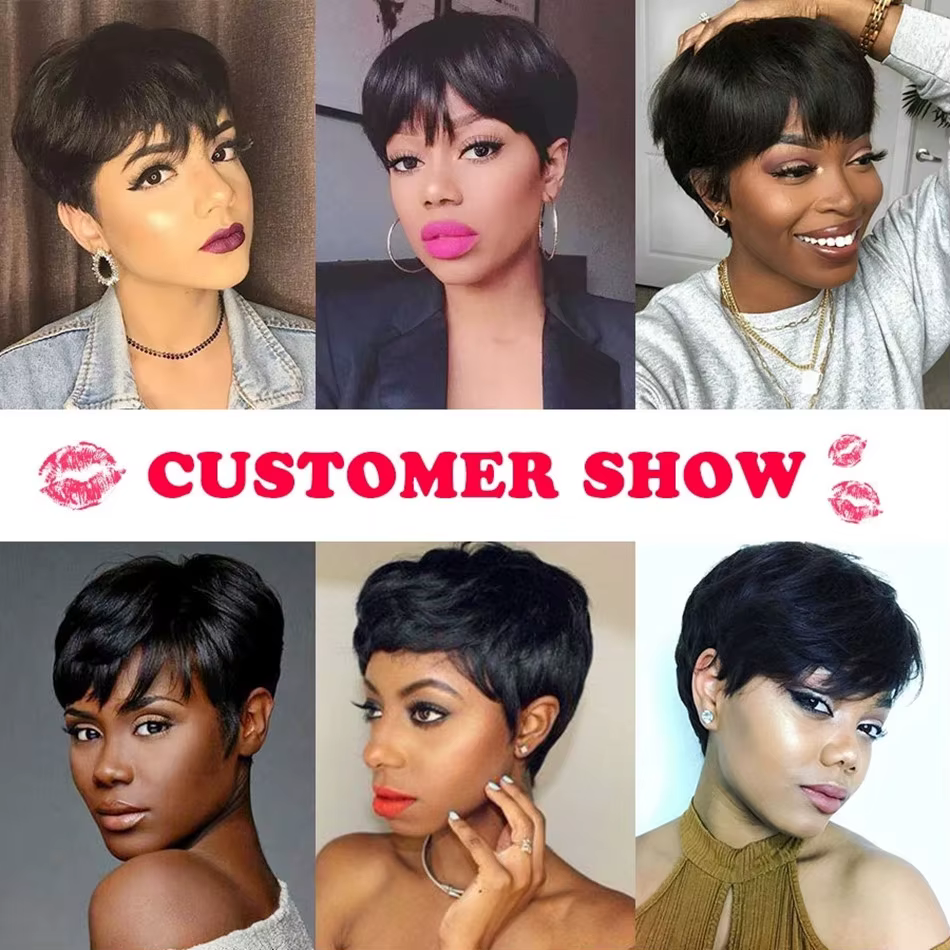 Perruque courte coupe pixie en cheveux humains pour femmes, perruques fabriquées à la machine avec f