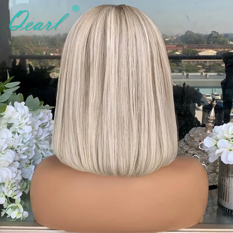 Qearl Hair-Perruque Bob Lace Front Wig sans colle naturelle, cheveux courts et lisses, reflets blanc