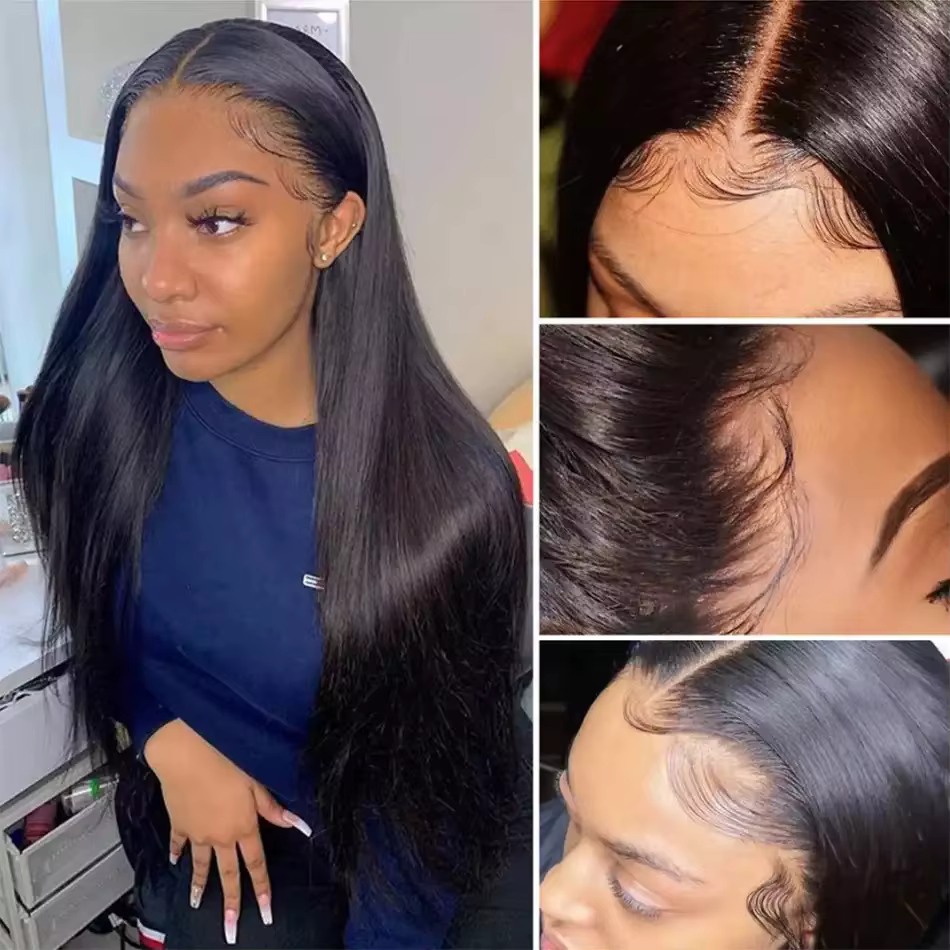 Perruque Lace Frontal wig naturelle péruvienne Remy, cheveux lisses, HD, 13x6, pre-plucked, 180%, po
