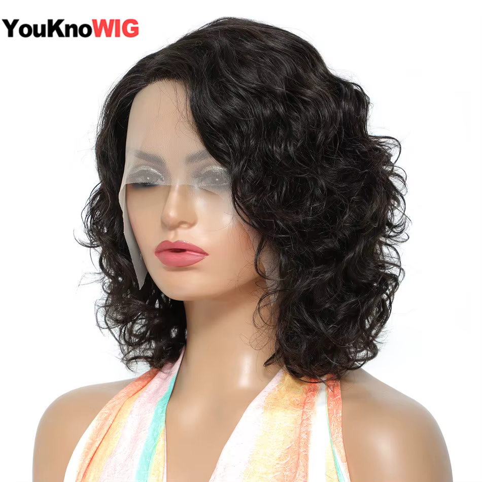 Perruque Lace Front Wig Body Wave brésilienne Remy naturelle, cheveux courts, 13x1 HD, pour femmes