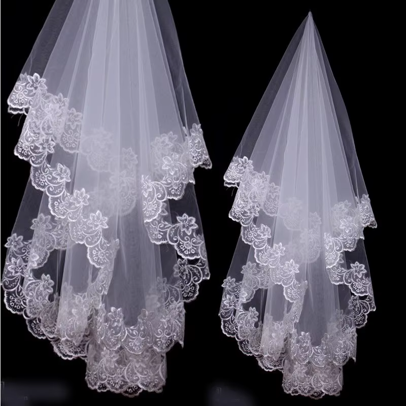 Voiles de mariage brodés en dentelle blanche ivoire, 1 couche, accessoires de mariage, 2024