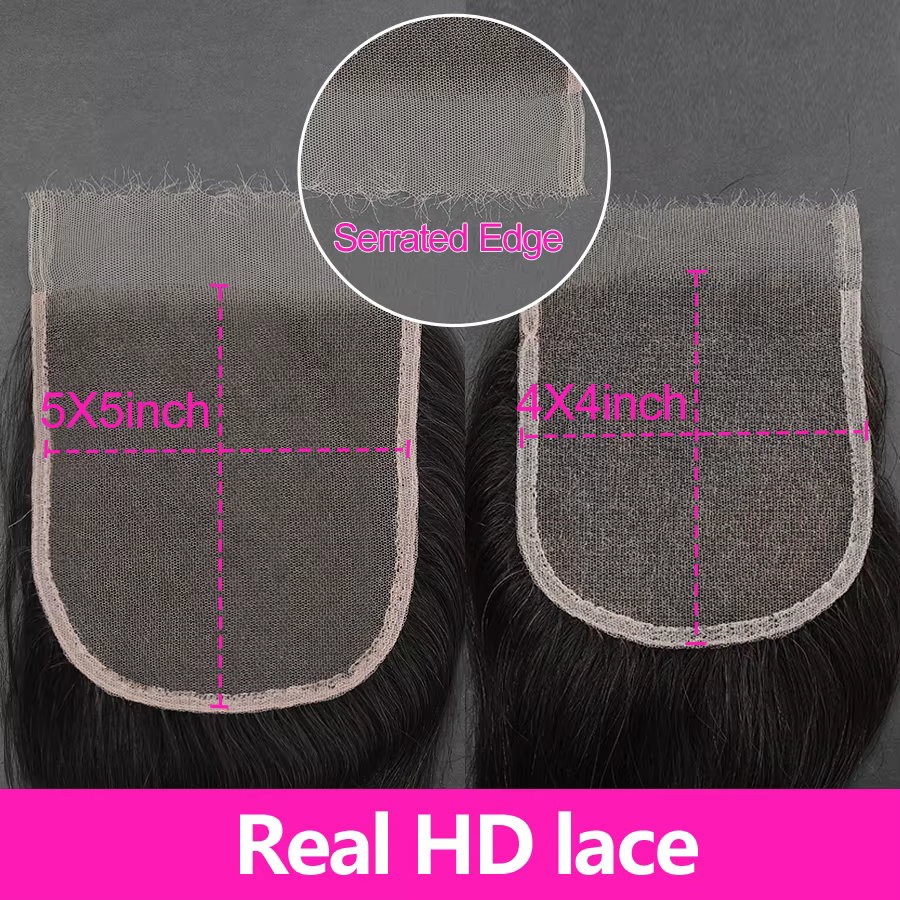Perruque Lace Closure Remy Naturelle, Cheveux Lisses, 5x5, Peaux Fondues, Pre-plucked, pour Femme Af
