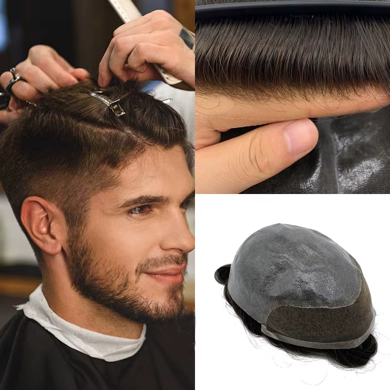 Swiss Lace hommes toupet dentelle avant hommes perruque système de remplacement cheveux humains post