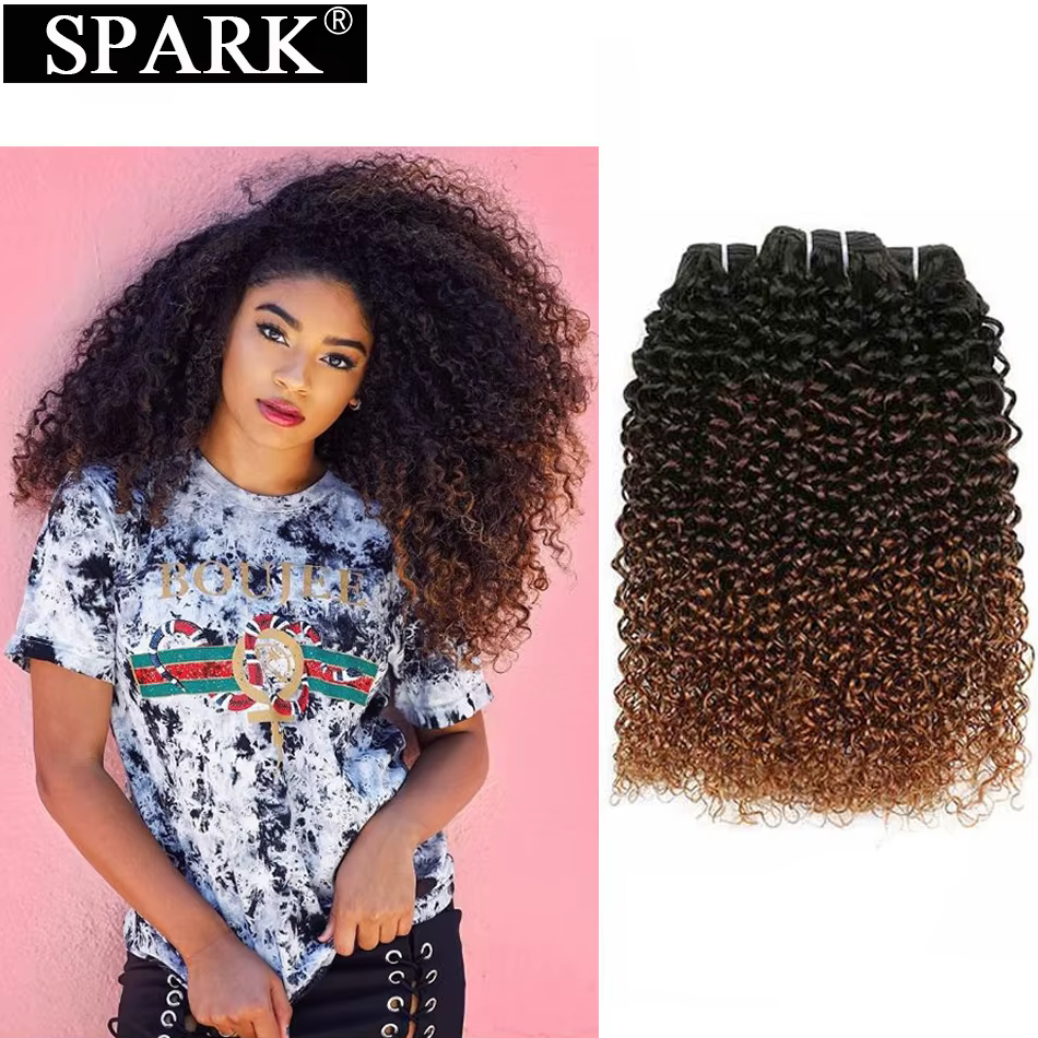 Extensions de cheveux humains Spark Afro Kinky Curly Ombré 100% Remy, mèches brésiliennes, lots de 1