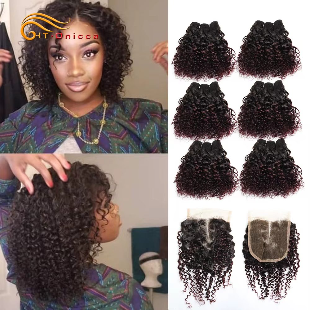 Cheveux brésiliens Jerry Curl paquets avec fermeture bouclés paquets de cheveux humains avec fermetu