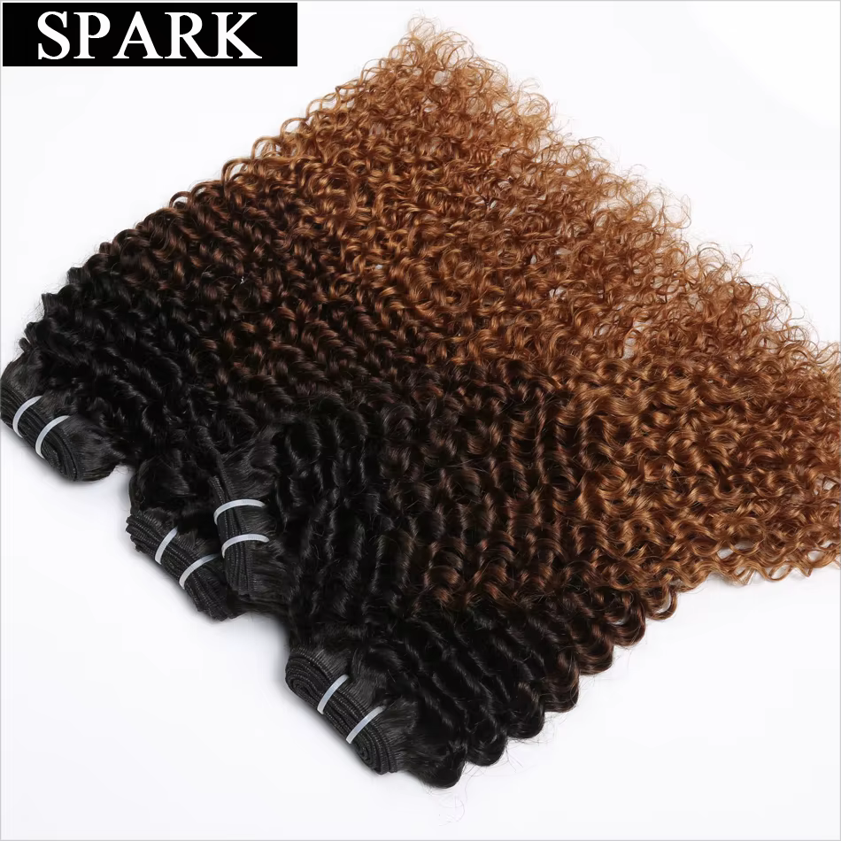 Extensions de cheveux humains Spark Afro Kinky Curly Ombré 100% Remy, mèches brésiliennes, lots de 1