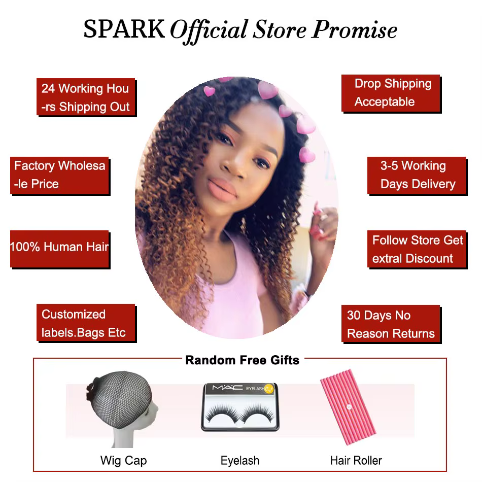 Extensions de cheveux humains Spark Afro Kinky Curly Ombré 100% Remy, mèches brésiliennes, lots de 1