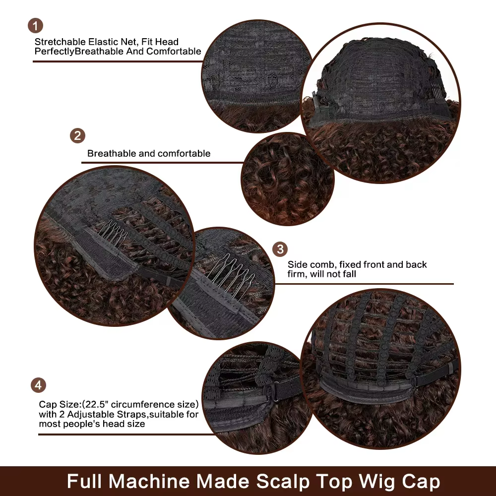 Perruques courtes Afro cheveux crépus bouclés perruques avec frange pour les femmes noires Cosplay L