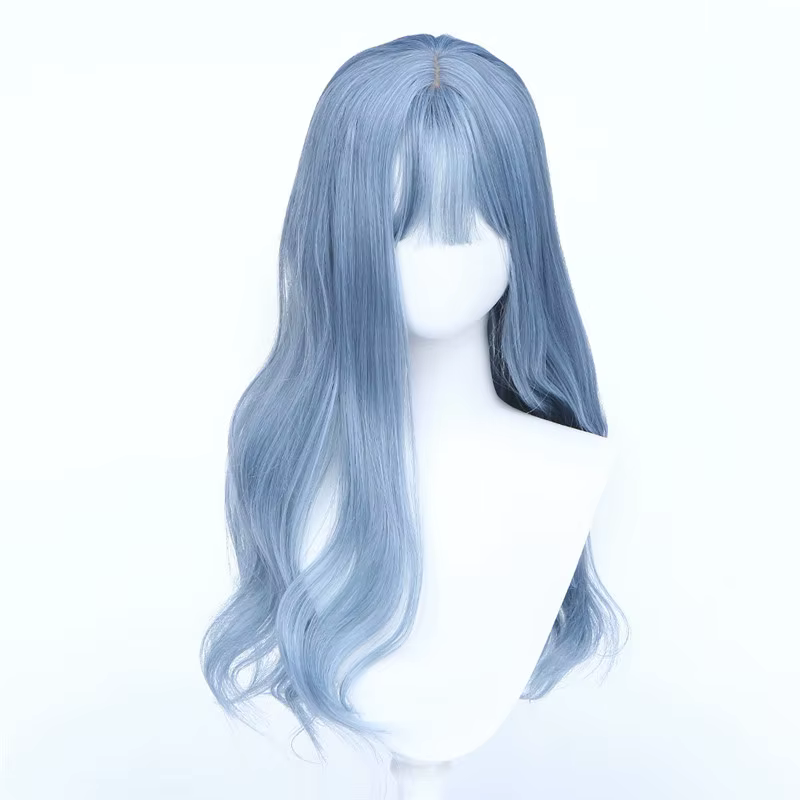 VICWIG – perruque de Cosplay synthétique avec frange, perruques ondulées mixtes bleu brume pour femm