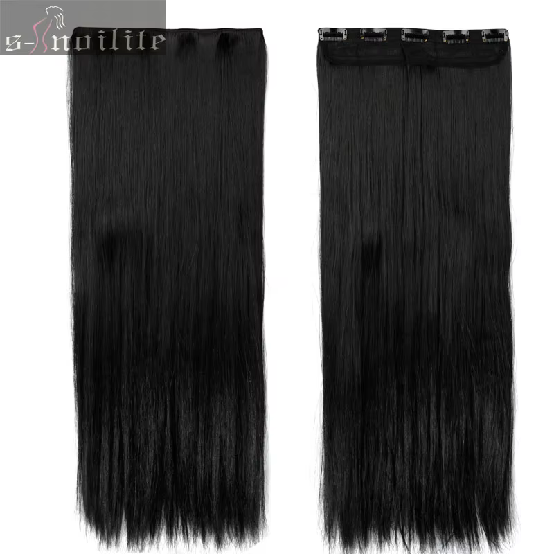 S-noilite Synthétique Clip dans les Extensions de Cheveux Noir Brun Naturel Droite 58-76 cm Long Hau