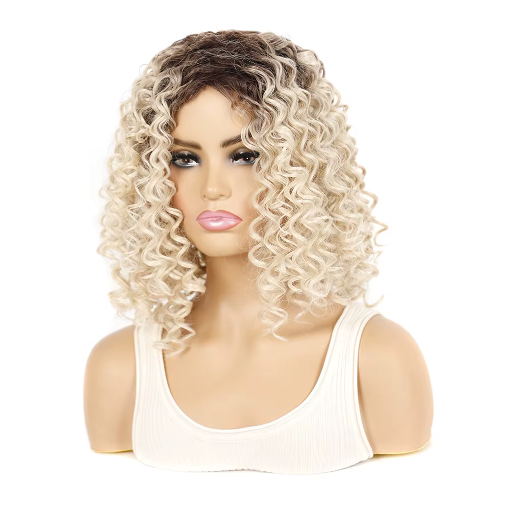 Jeedou – perruque synthétique courte bouclée pour femmes, mélange brun foncé et blond, coiffure moel
