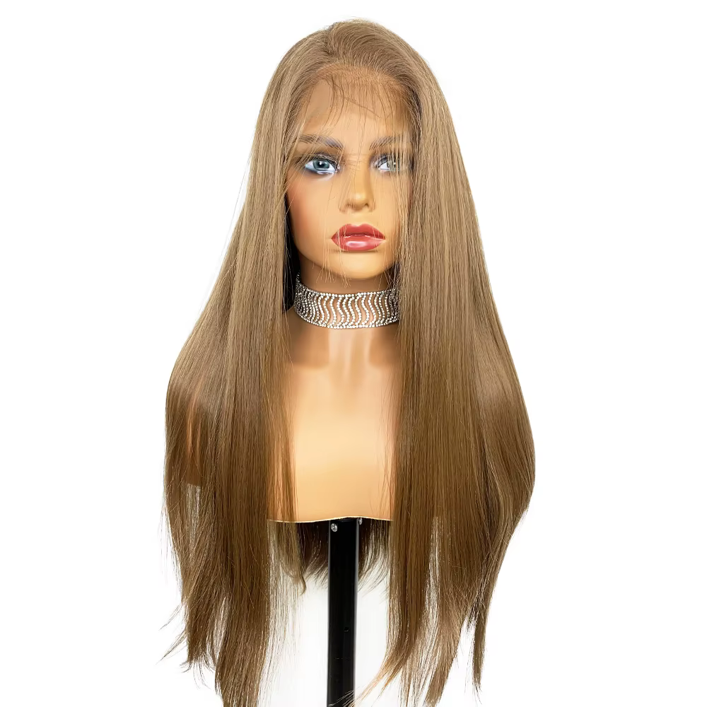 YYsoo-Perruque blonde droite soyeuse pour femme, perruques avant en dentelle synthétique, fibre de c