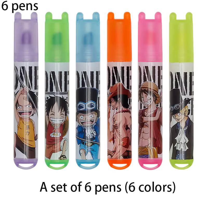 Stylo surligneur à Fluorescence 6 couleurs, marque d'art de la série dessin animé, papeterie scolair