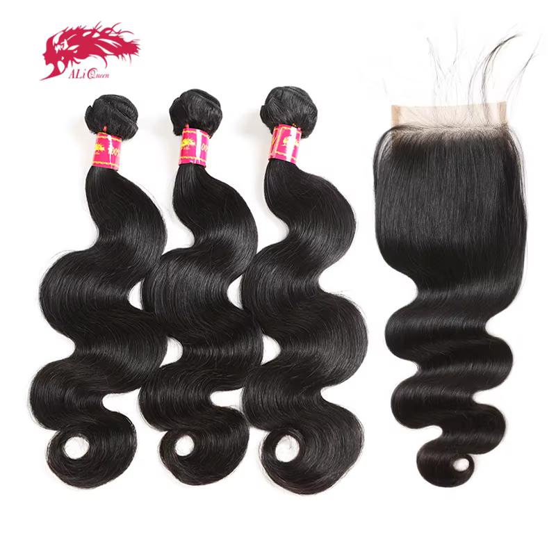 Mèches brésiliennes vierges brutes-Ali Queen Hair, 4x4, lace closure transparente HD, partie libre, 